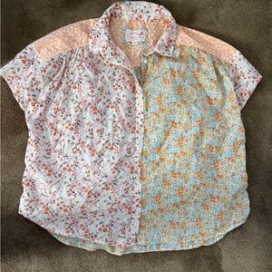 American Eagle Oversized Resort Shirt Micro Floral Patchwork Size Large
